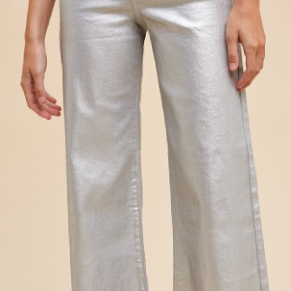 Silver Wide-Leg Pant With Stretch In The Material.
